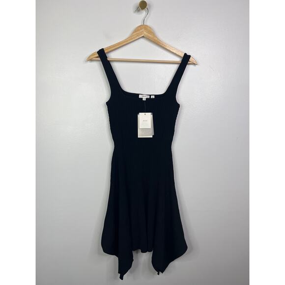 NWT A.L.C. Dalia Knit Square Neck Asymmetrical Sleeveless Black Mini Dress XS - Picture 2 of 10